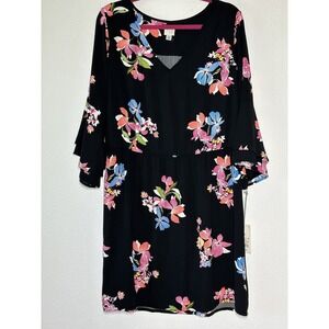 NEW Womens XXL Dress Black Floral Flutter Sleeve Career Casual Brunch